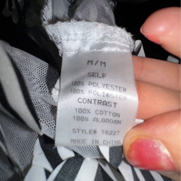 Funky Y2K Black & White Fringe 3D Geometric Shirt Top Blouse By Hommage Medium - Picture 5 of 6